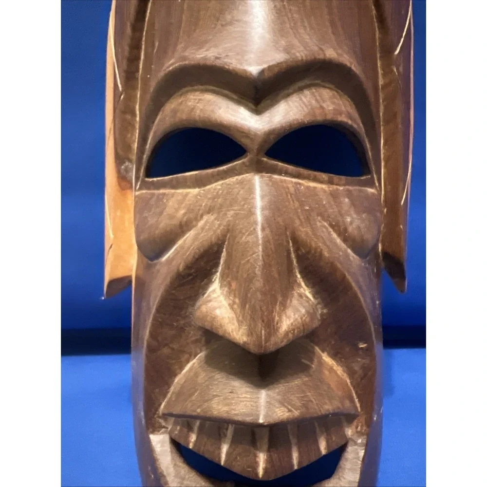 Vintage Hand Carved Wooden African Tribal Mask Wall Art Decor 12x6